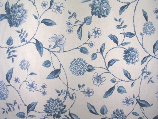 Waverly 18th century style print called Nassau blue. Close up, ordered 10 yds.